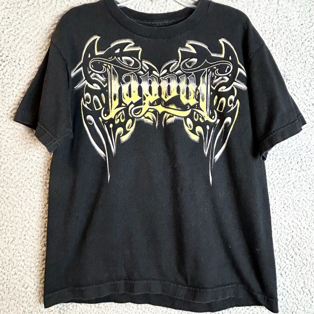 Tapout T Shirt Youth Size Large Black Cross Vintag Y2K MMA UFC Double Sided Goth